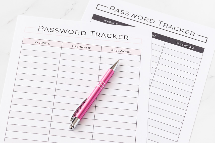 Printable password tracker