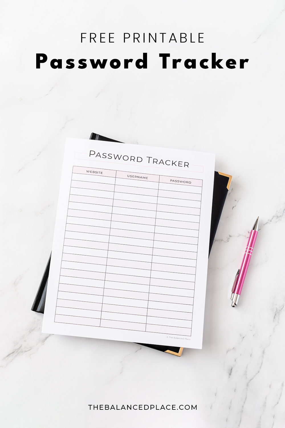 Printable password tracker